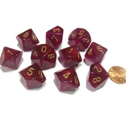 Dice>Set of 10 Chessex Borealis D10 Dice - Magenta with Gold Numbers - Your Source for Gaming Essentials