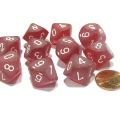 Dice>Set of 10 Chessex Frosted D10 Dice - Red with White Numbers - Your Source for Gaming Essentials