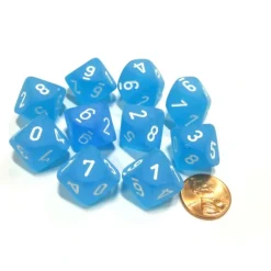 Dice>Set of 10 Chessex Frosted D10 Dice - Caribbean Blue with White Numbers - Your Source for Gaming Essentials