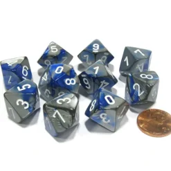 Dice>Set of 10 Chessex Gemini D10 Dice - Blue-Steel with White Numbers - Your Source for Gaming Essentials