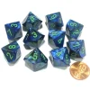 Dice>Set of 10 Chessex Lustrous D10 Dice - Dark Blue with Green Numbers - Your Source for Gaming Essentials