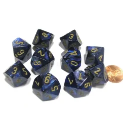 Dice>Set of 10 Chessex Scarab D10 Dice - Royal Blue with Gold Numbers - Your Source for Gaming Essentials