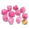 Dice>Set of 10 Chessex Vortex D10 Dice - Pink with Gold Numbers - Your Source for Gaming Essentials