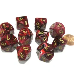 Dice>Set of 10 Chessex Vortex D10 Dice - Burgundy with Gold Numbers - Your Source for Gaming Essentials