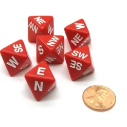 Dice>Set of 6 Compass Cardinal Direction 8 Sided Dice - Red with White Letters - Your Source for Gaming Essentials