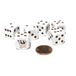 Dice>Set of 6 Cow Dice 16mm D6 Rounded Edge Animal Dice- White with Brown Pips - Your Source for Gaming Essentials
