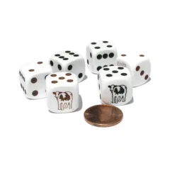 Dice>Set of 6 Cow Dice 16mm D6 Rounded Edge- 3 White w Brown and 3 White w Black - Your Source for Gaming Essentials