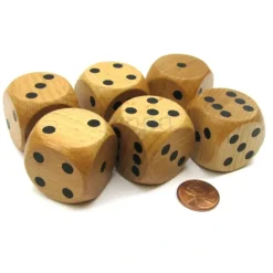 Dice>Set of 6 D6 Large Jumbo 30mm Rounded Wood Dice - Wooden with Black Pips - Your Source for Gaming Essentials