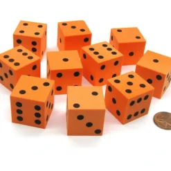 Dice>Set of 10 D6 Large 25mm Foam Dice - Orange with Black Spots - Your Source for Gaming Essentials