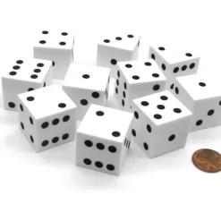 Dice>Set of 10 D6 Large 25mm Foam Dice - White with Black Spots - Your Source for Gaming Essentials