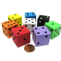 Dice>Set of 8 D6 Large 25mm Foam Dice-Black White Yellow Purple Green Orange Blue Red - Your Source for Gaming Essentials