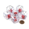 Dice>Set of 6 D6 25m Double Dice, 2-In-1 Dice - Red Inside Clear Die - Your Source for Gaming Essentials