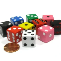 Dice>Set of 10 D6 16mm Assorted Dice-White Blue Green Yellow Pink(2) Black(2) Red(2) - Your Source for Gaming Essentials