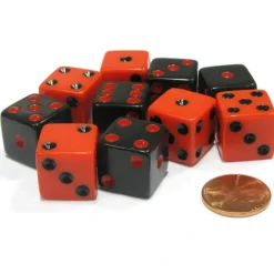 Dice>Set of 10 D6 16mm Dice - 5 Each of Black with Red Pip and Red with Black Pip - Your Source for Gaming Essentials