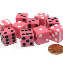 Dice>Set of 10 D6 16mm Dice, Inversed Pips- 5 Pink w White Pip and 5 Pink w Black Pip - Your Source for Gaming Essentials