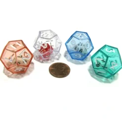 Dice>Set of 4 D12 25mm Double Dice, 2-In-1 Dice - 1 Each of Green Red Blue Clear - Your Source for Gaming Essentials
