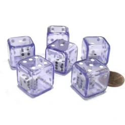 Dice>Set of 6 D6 19mm Double Dice, 2-In-1 Dice - White Inside Translucent Purple Die - Your Source for Gaming Essentials