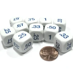 Dice>Set of 10 D6 16mm Educational Classroom Decimal Dice - White with Blue Numbers - Your Source for Gaming Essentials