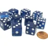 Dice>Set of 10 D6 16mm Glitter Dice - Blue with White Pips - Your Source for Gaming Essentials
