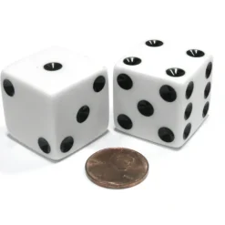 Dice>Set of 2 D6 25mm Large Opaque Jumbo Dice - White with Black Pips - Your Source for Gaming Essentials