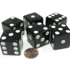 Dice>Set of 6 D6 25mm Large Opaque Jumbo Dice - Black with White Pip - Your Source for Gaming Essentials