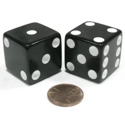 Dice>Set of 2 D6 25mm Large Opaque Jumbo Dice - Black with White Pips - Your Source for Gaming Essentials