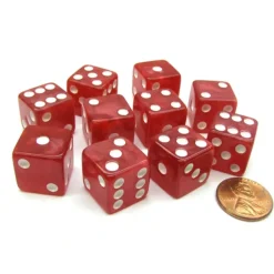 Dice>Set of 10 D6 16mm Marbleized Square Corner Dice - Red with White Pips - Your Source for Gaming Essentials