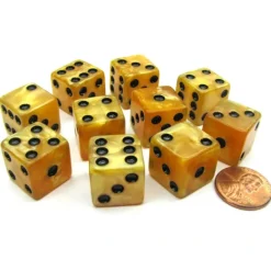 Dice>Set of 10 D6 16mm Marbleized Square Corner Dice - Gold with Black Pips - Your Source for Gaming Essentials