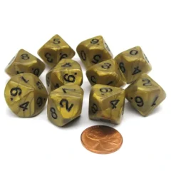 Dice>Set of 10 D10 16mm Olympic Pearlized Dice - Gold with Black Numbers - Your Source for Gaming Essentials