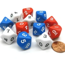 Dice>Set of 12 D10 16mm Patriotic Dice - 4 Each of Red White and Blue - Your Source for Gaming Essentials
