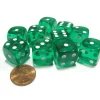 Dice>Set of 10 D6 16mm Round Corner Transparent Dice - Green with White Pips - Your Source for Gaming Essentials