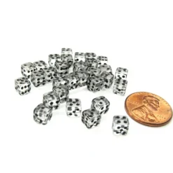 Dice>Set of 30 D6 5mm Transparent Rounded Corner Dice - Clear with Black Pips - Your Source for Gaming Essentials