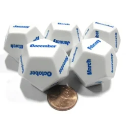Dice>Set of 5 D12 Months of the Year Setting Educational Dice-White with Blue Letters - Your Source for Gaming Essentials