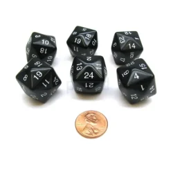 Dice>Set of 6 D24 Opaque 24mm 24-Sided Gaming Dice - Black - Your Source for Gaming Essentials