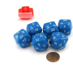 Dice>Set of 6 D24 Opaque 24mm 24-Sided Gaming Dice - Blue with White Numbers - Your Source for Gaming Essentials