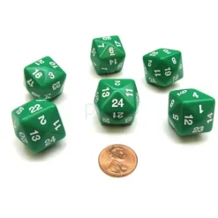 Dice>Set of 6 D24 Opaque 24mm 24-Sided Gaming Dice - Green - Your Source for Gaming Essentials
