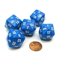Dice>Set of 5 D24 Opaque 24mm 24-Sided Gaming Dice - Blue with White Numbers - Your Source for Gaming Essentials