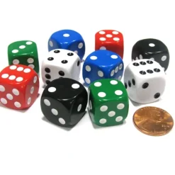 Dice>Set of 10 D6 Rounded Opaque 16mm D6 Dice - 2 Each of Red White Blue Green Black - Your Source for Gaming Essentials