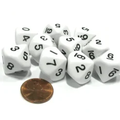 Dice>Set of 10 D10 10-Sided 16mm Opaque Dice - White with Black Numbers - Your Source for Gaming Essentials