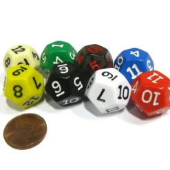 Dice>Set of 8 D12 12-Sided 18mm Opaque RPG Dice - Assortment of Colors - Your Source for Gaming Essentials