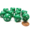 Dice>Set of 10 D10 10-Sided 16mm Opaque Dice - Green with White Numbers - Your Source for Gaming Essentials