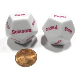 Dice>Set of 2 D12 12-Sided Rock, Paper, Scissors Game Dice - White with Pink Letters - Your Source for Gaming Essentials
