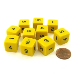 Dice>Set of 10 D6 Six-Sided 16mm Opaque Numbered Dice - Yellow with Black Numbers - Your Source for Gaming Essentials