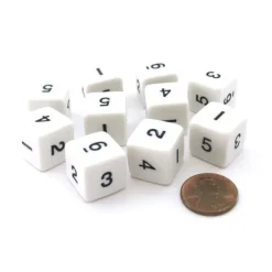 Dice>Set of 10 D6 Six-Sided 16mm Opaque Numbered Dice - White with Black Numbers - Your Source for Gaming Essentials