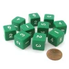 Dice>Set of 10 D6 Six-Sided 16mm Opaque Numbered Dice - Green with White Numbers - Your Source for Gaming Essentials