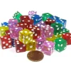 Dice>Set of 50 D6 Six-Sided 12mm Transparent Dice - 10 of Blue Green Pink Red Yellow - Your Source for Gaming Essentials