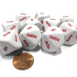 Dice>Set of 10 D10 Spanish Word Number Dice, uno-diez - White with Red Letters - Your Source for Gaming Essentials