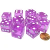 Dice>Set of 10 D6 Square Edged 19mm Dice - Transparent Pink with White Pips - Your Source for Gaming Essentials