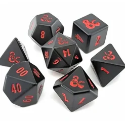 Dice>Set of 7 Dungeons and Dragons RPG Metal Polyhedral Dice - Black with Red Numbers - Your Source for Gaming Essentials