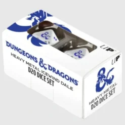 Dice>Set of 2 Icewind Dale Metal D20 D&D RPG Dice - White with Blue Numbers - Your Source for Gaming Essentials